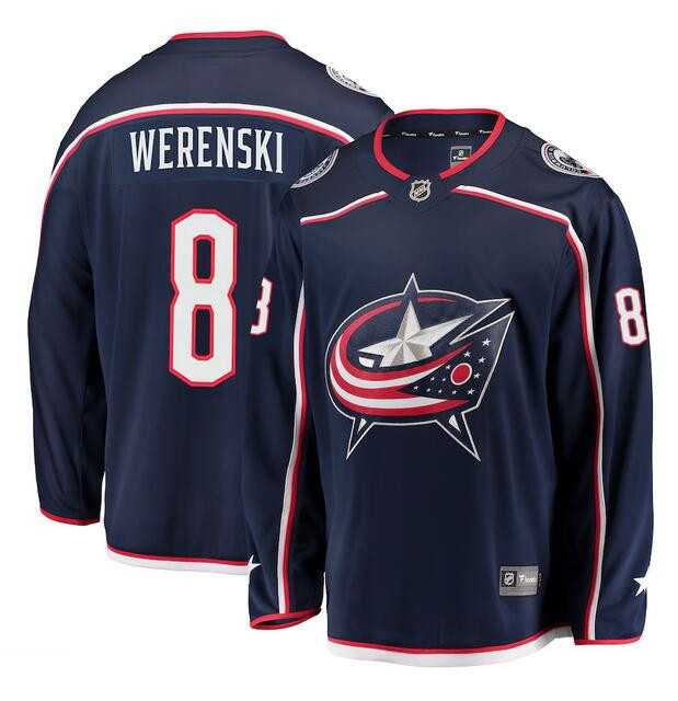 Men's Columbus Blue Jackets #8 Zach Werenski Navy Stitched Hockey Jersey Dzhi-0